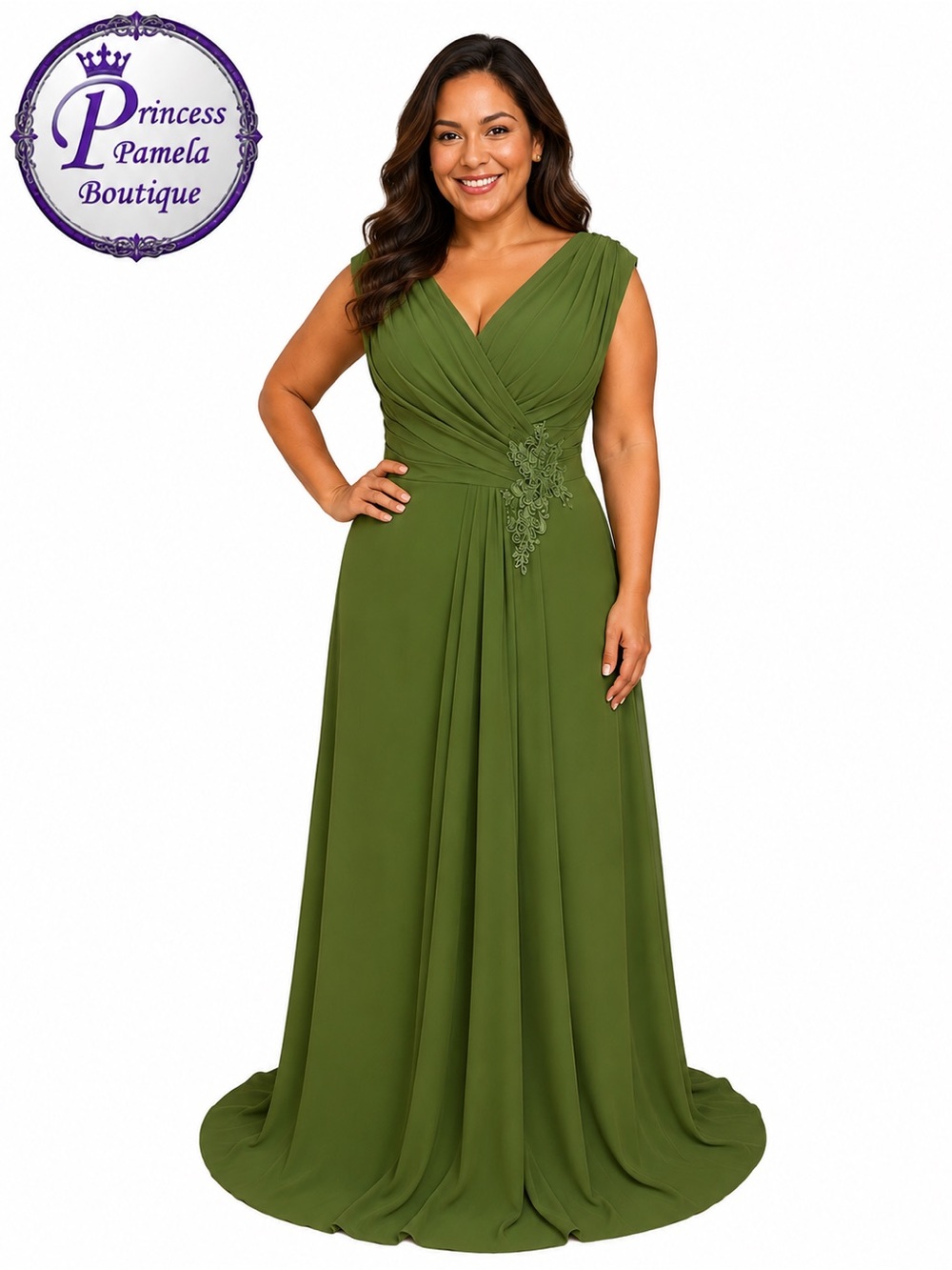 #202 Vibrant green chiffon flowy floor-length gown-1X/Size 16W